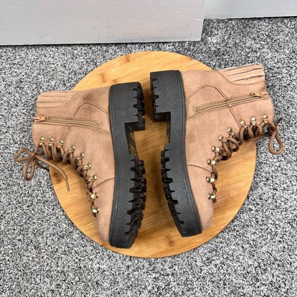 Sz 6 Journee Collection Taupe Faux Fur Trail Lace Up Boots NWT $70 MSRP - Picture 9 of 13